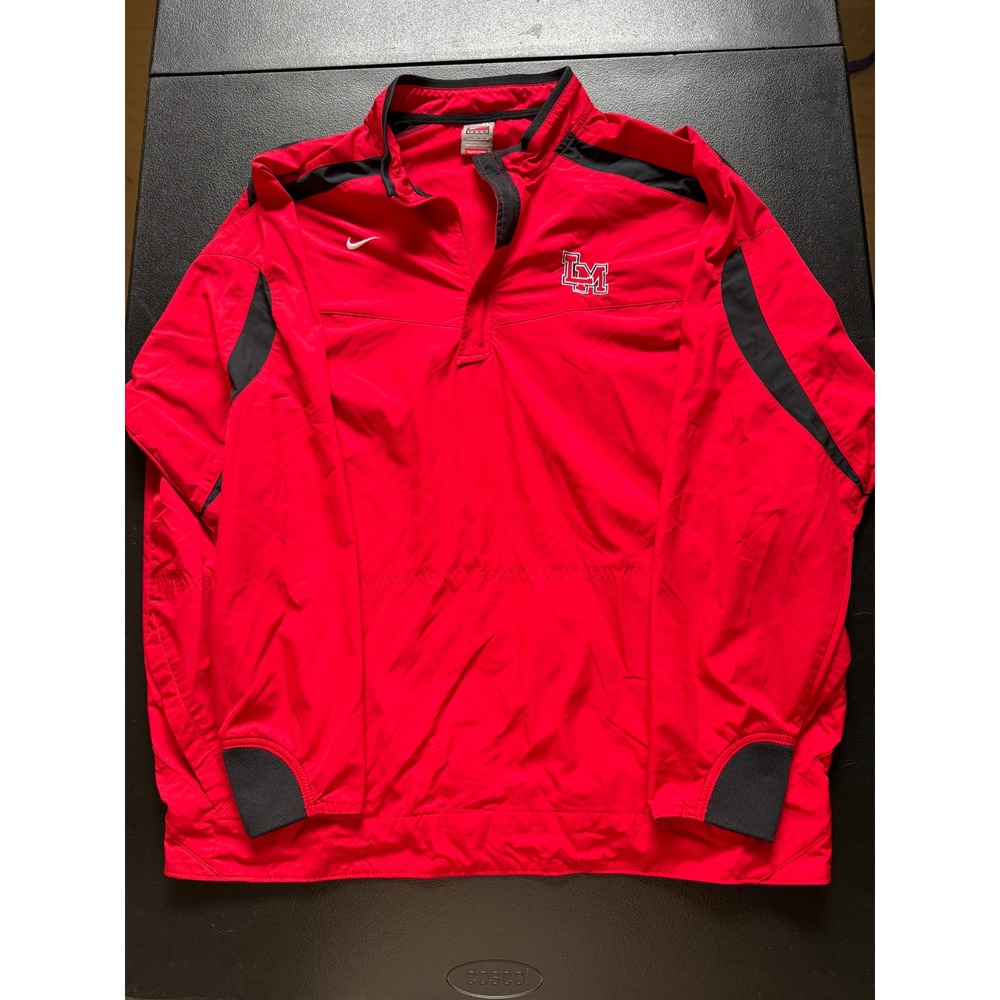 Y2K Nike Team Fit Storm Pullover Windbreaker Red Black LM Logo Mens XL 1/4 zip